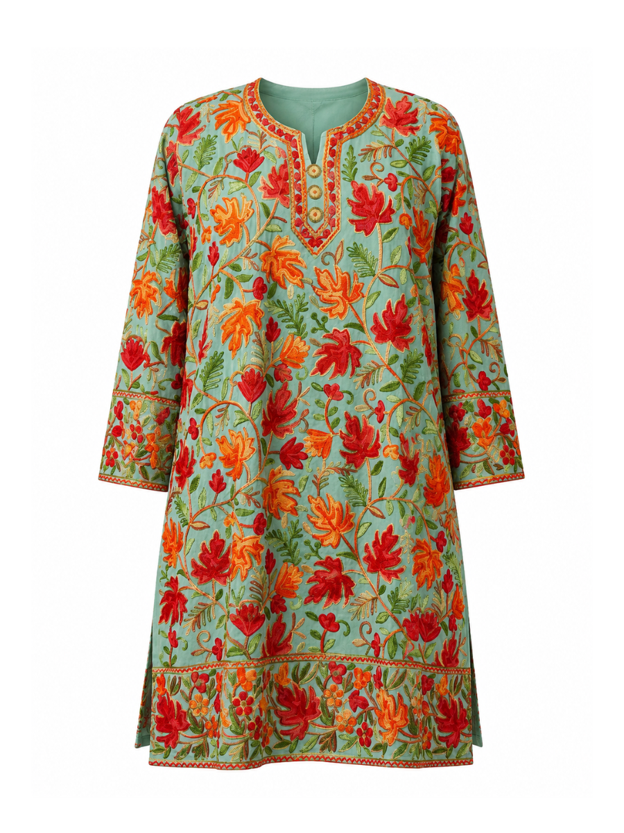 Noor : chinar embroidery summer kurti |  Light Green