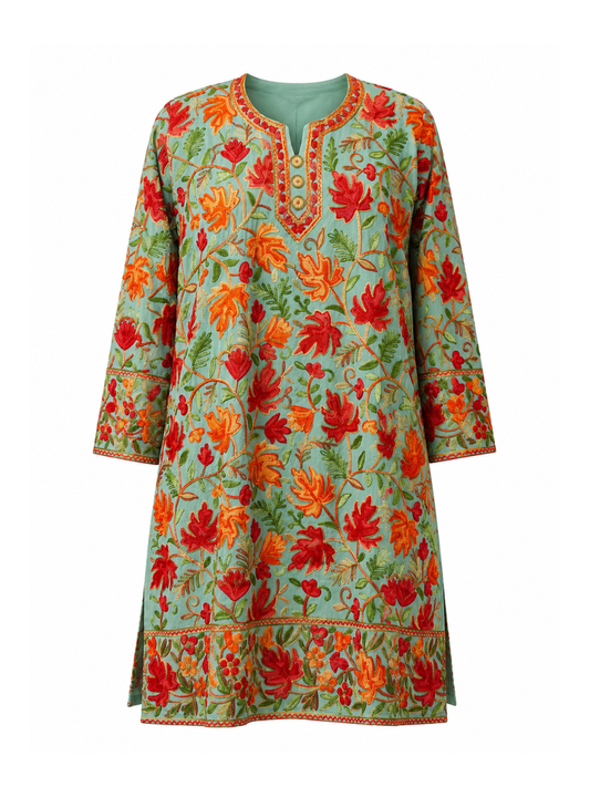 Noor : chinar embroidery summer kurti |  Light Green