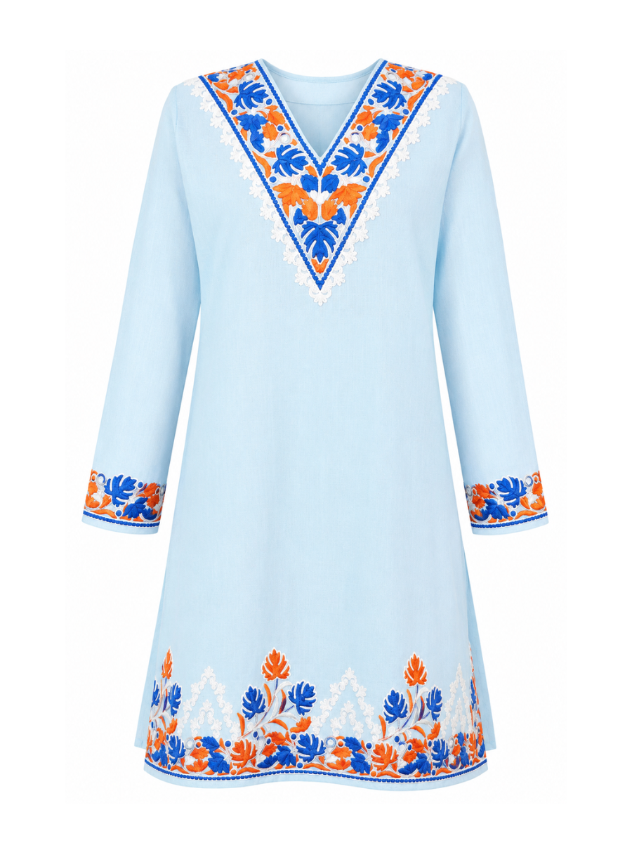 Noor : Kashmiri Aari embroidery summer Co-Ord Set | Aqua