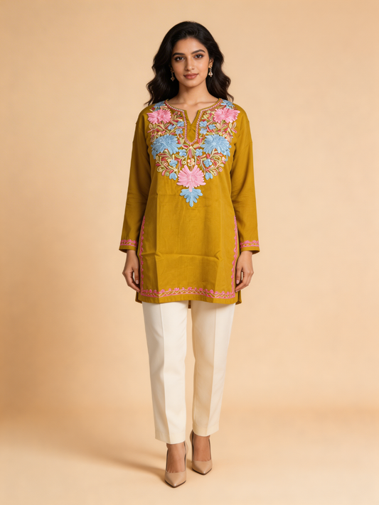 Noor : Aari embroidery summer kurti | Gold