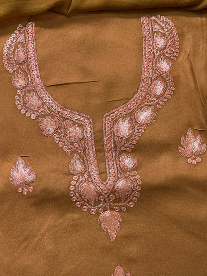 Kashmiri Botti Tilla 3 Piece Unstitched Suites | Brown