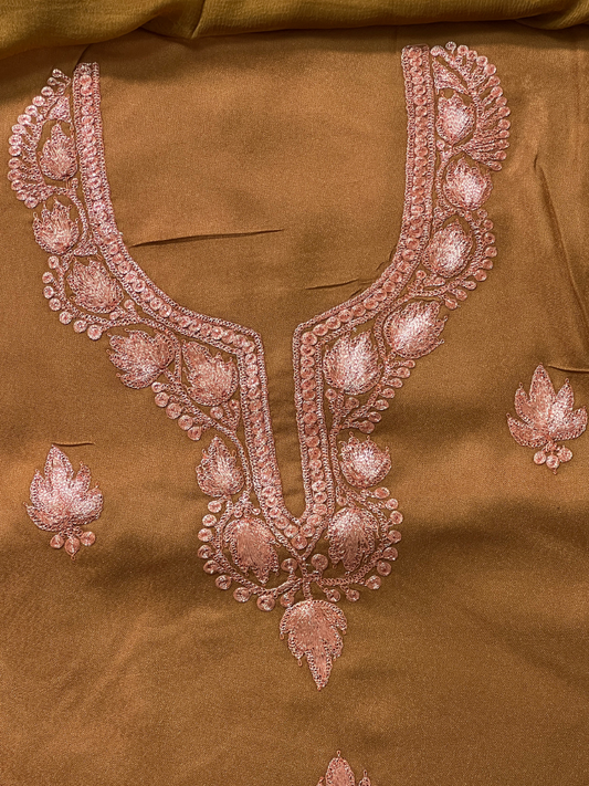 Kashmiri Botti Tilla 3 Piece Unstitched Suites | Brown