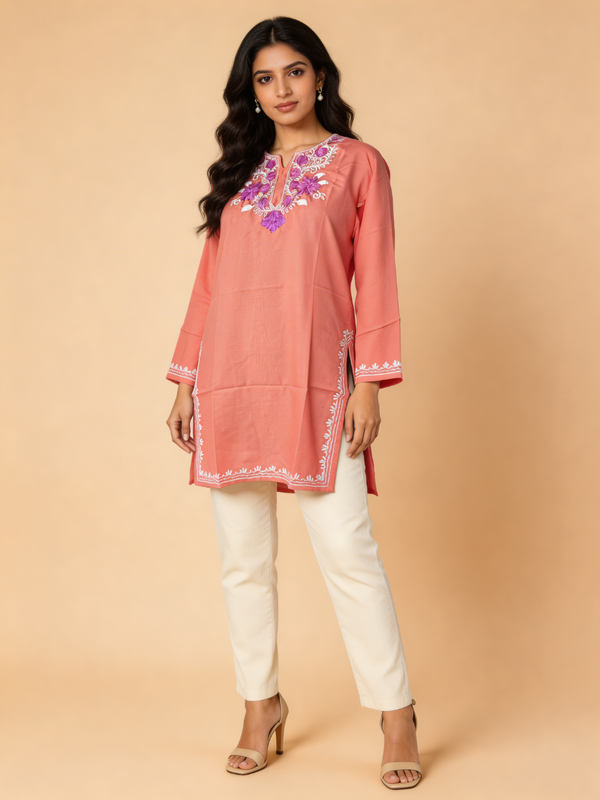 Noor : Aari embroidery summer kurti | Red Rose