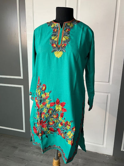 Noor : Aari embroidery summer kurti | Dark Teal