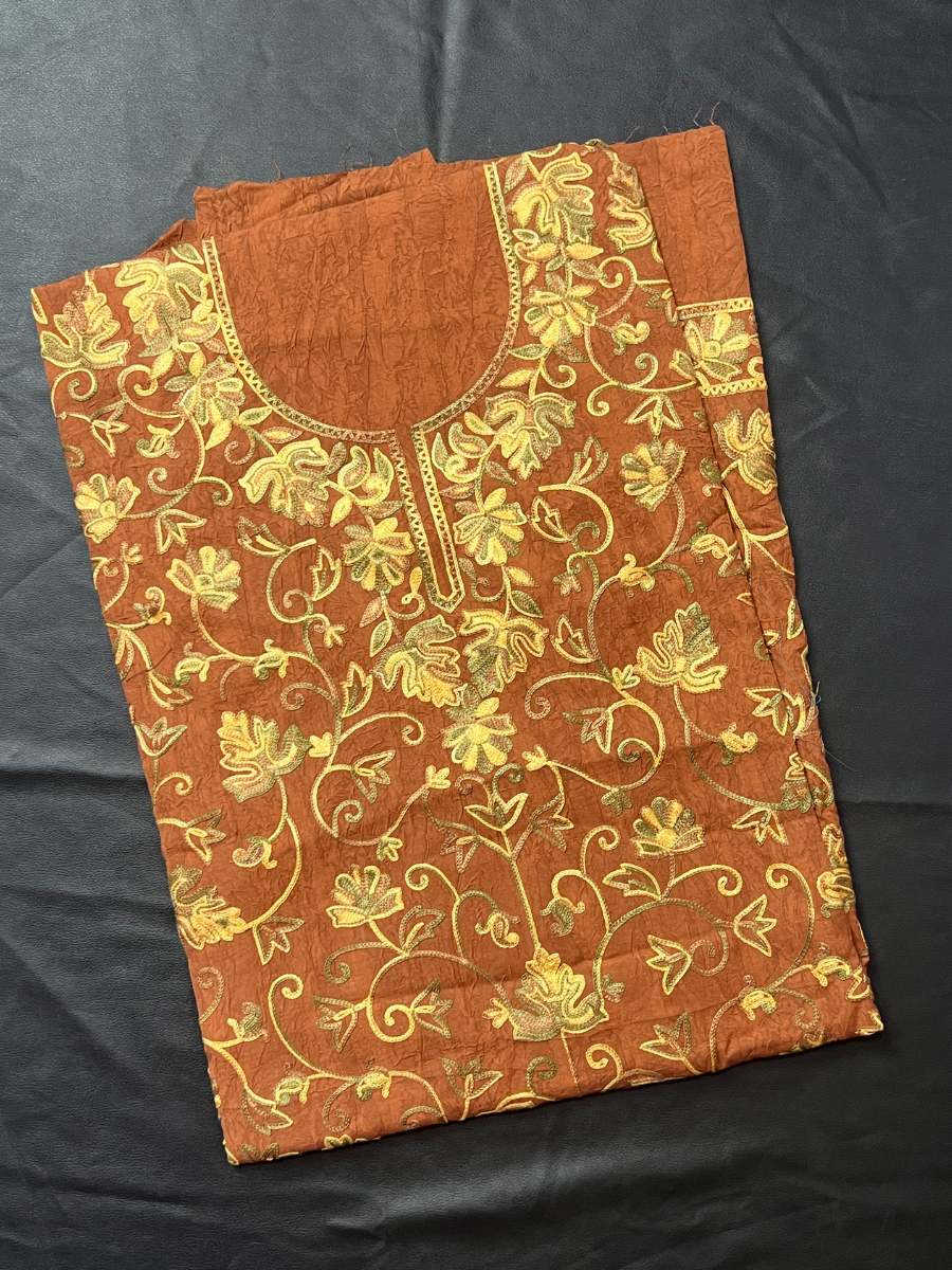 Kashmiri Botti Aari  2 Piece Unstitched Suit  |  Brown