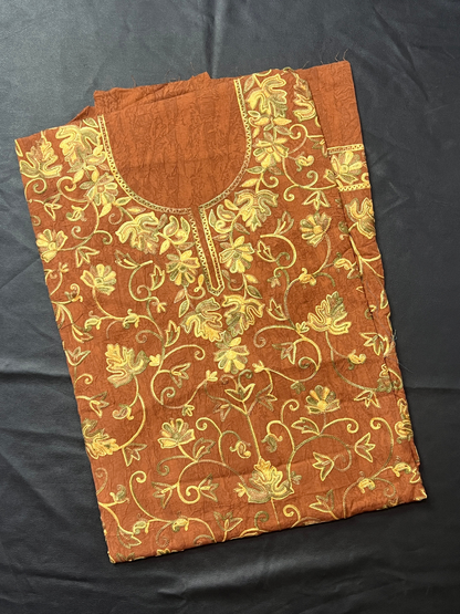 Kashmiri Botti Aari  2 Piece Unstitched Suit  |  Brown