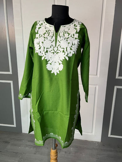Noor : Aari embroidery summer kurti | Emerald Green