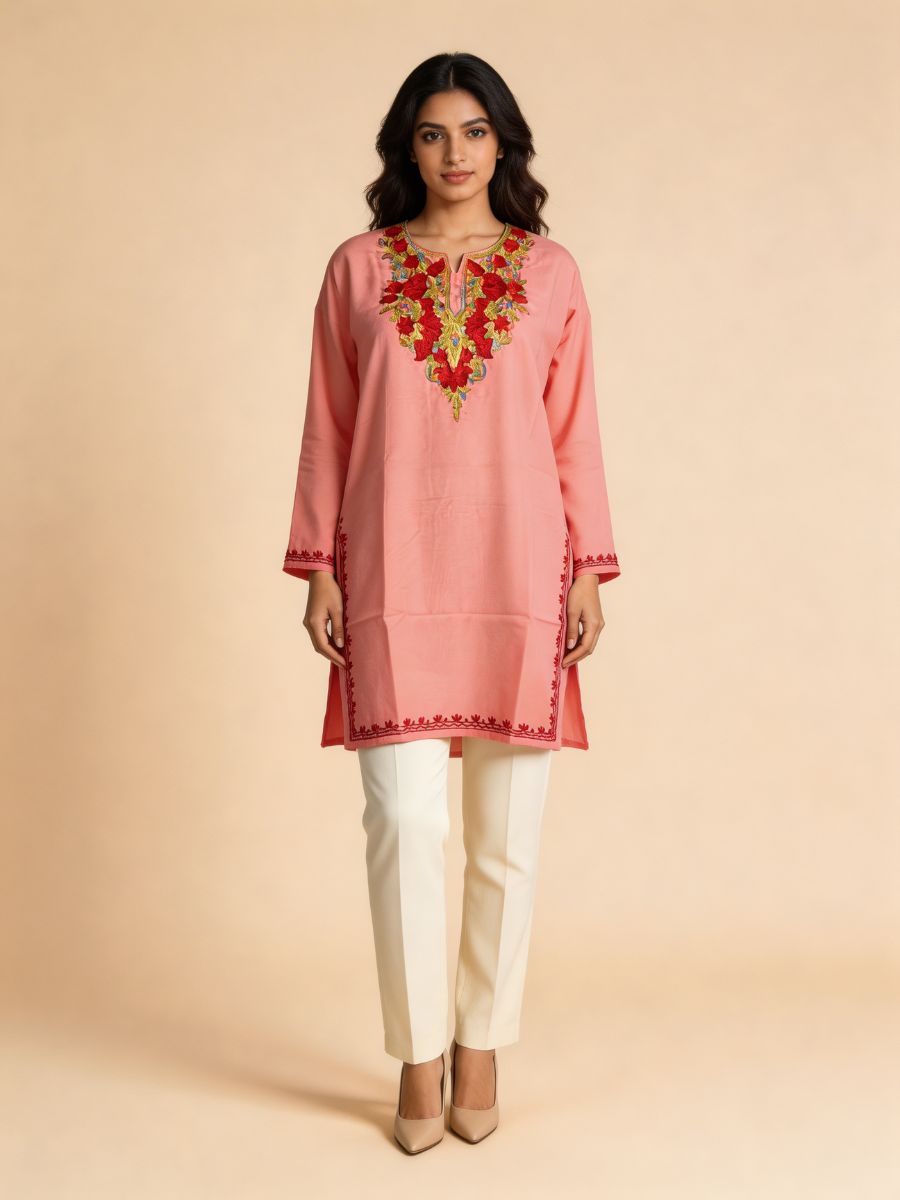 Noor : Aari embroidery summer kurti | Red Rose
