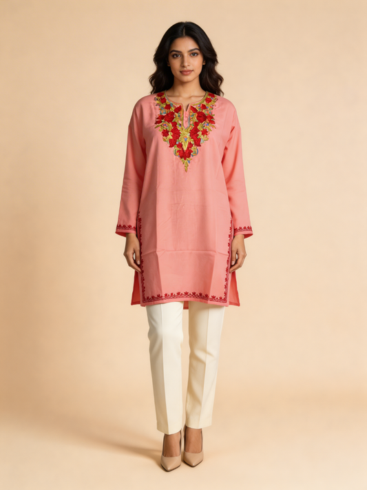 Noor : Aari embroidery summer kurti | Red Rose