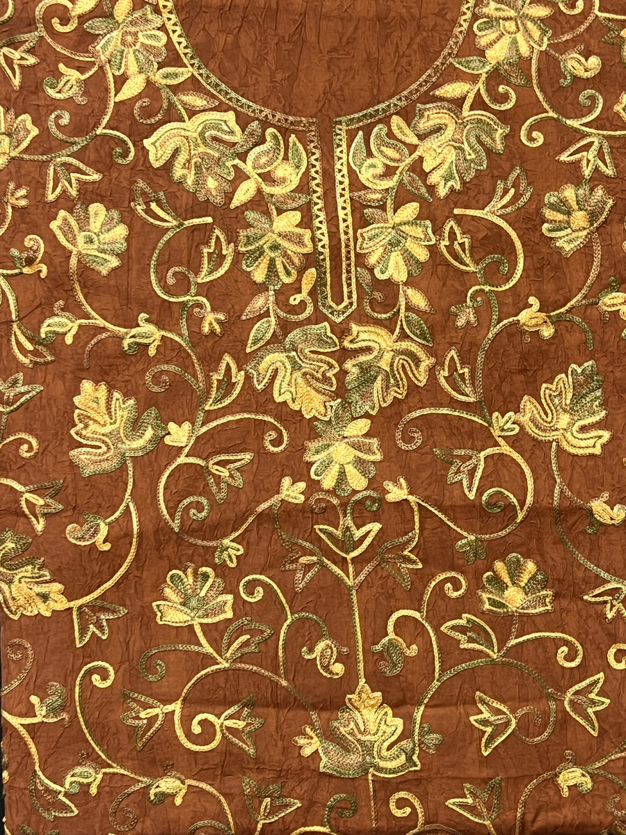 Kashmiri Botti Aari  2 Piece Unstitched Suit  |  Brown