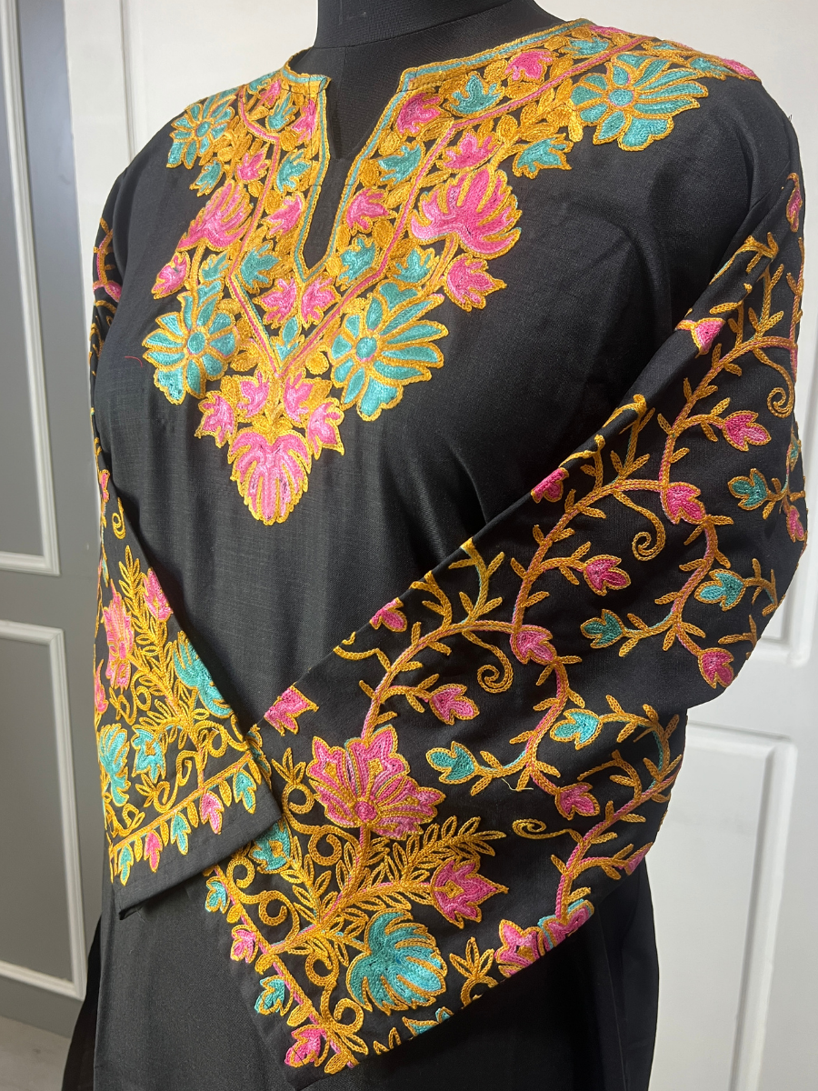 Noor : Kashmiri Aari embroidery summer Co-Ord Set | Ebony