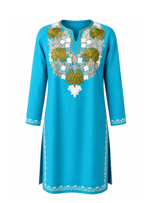 Noor : Aari embroidery summer kurti | Dark Teal