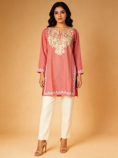 Noor : Aari embroidery summer kurti | Red Rose