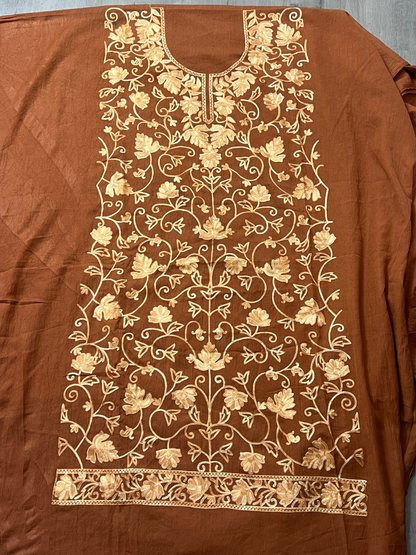 Kashmiri Botti Aari  2 Piece Unstitched Suit  |  Brown