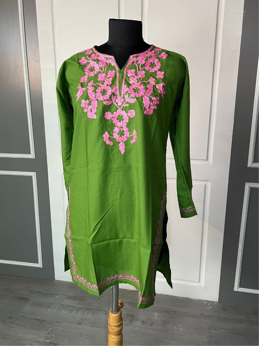 Noor : Aari embroidery summer kurti | Emerald Green
