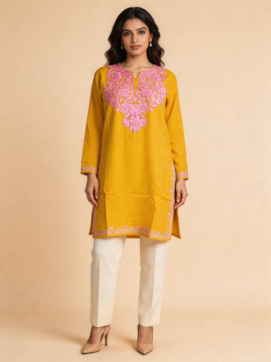Noor : Aari embroidery summer kurti | Gold