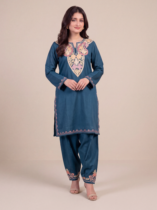 Kashmir Aari cotton Co-Ord Set | Dark Blue