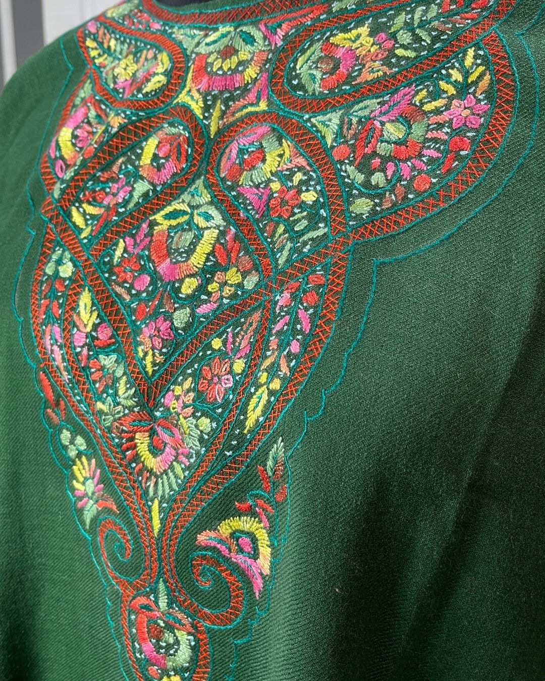 Meeras: Hand-Embroidered Raffel Phiran | Midnight Green