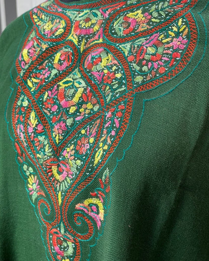 Meeras: Hand-Embroidered Raffel Phiran | Midnight Green