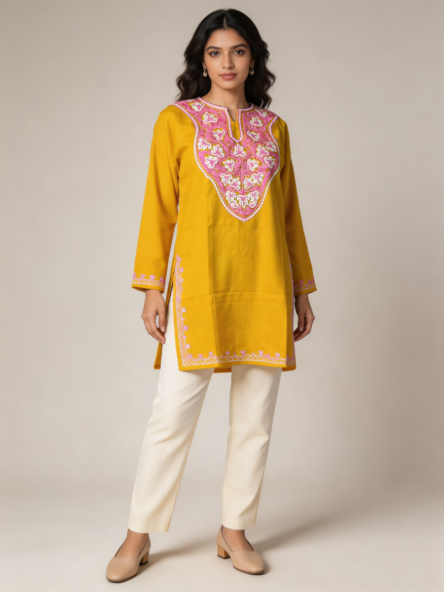 Noor : Aari embroidery summer kurti | Gold