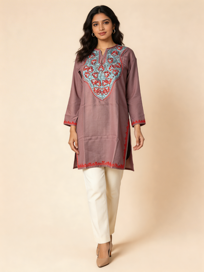 Noor : Aari embroidery summer kurti | Dark Purple