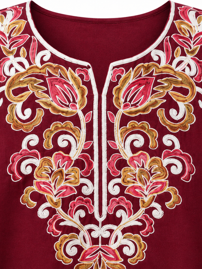 Noor : Aari embroidery summer kurti | Dark Red