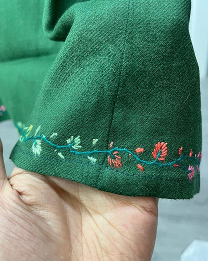 Meeras: Hand-Embroidered Raffel Phiran | Midnight Green