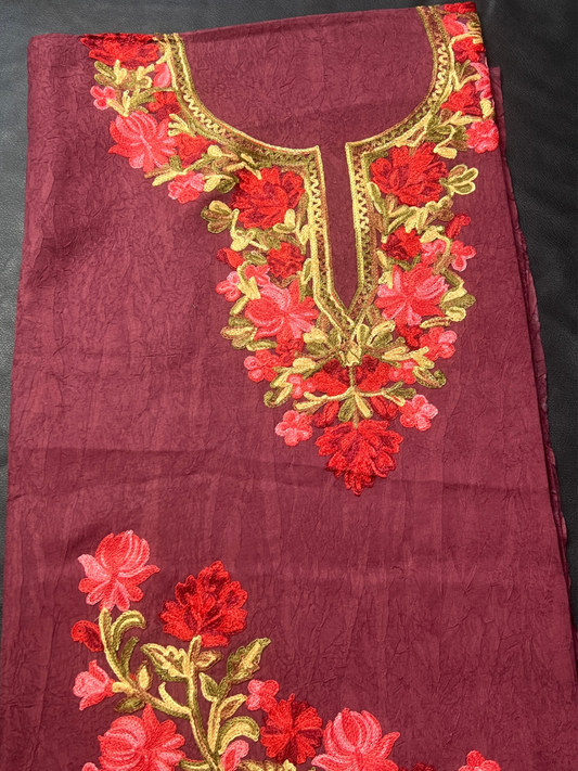 Gul Kashmiri Aari 2 Piece Unstitched Suit  |  Plum