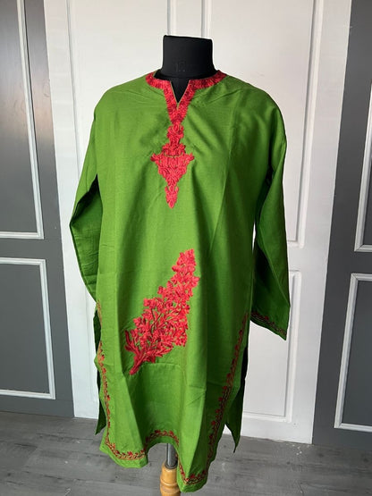 Noor : Aari embroidery summer kurti | Bottle Green