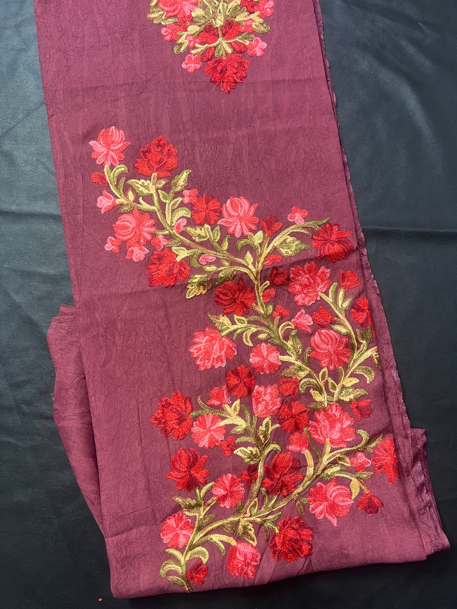 Gul Kashmiri Aari 2 Piece Unstitched Suit  |  Plum