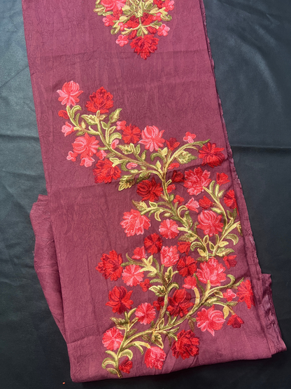Gul Kashmiri Aari 2 Piece Unstitched Suit  |  Plum