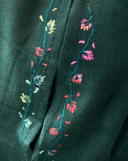 Meeras: Hand-Embroidered Raffel Phiran | Midnight Green