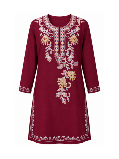 Noor : Aari embroidery summer kurti | Dark Red
