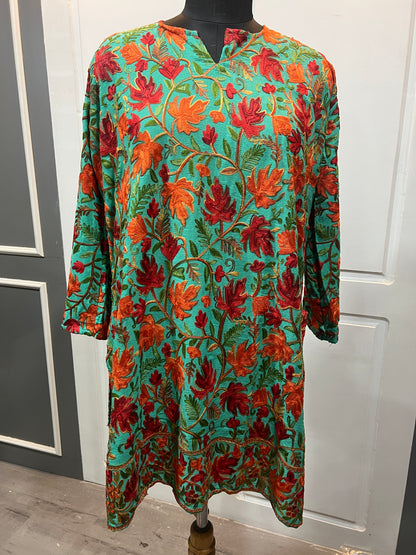 Noor : chinar embroidery summer kurti | light green