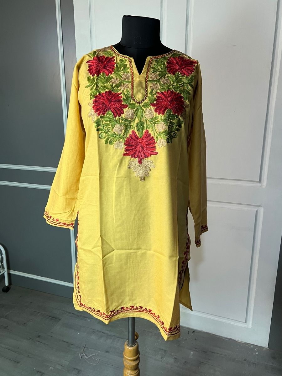 Noor : Aari embroidery summer kurti | Light Yellow