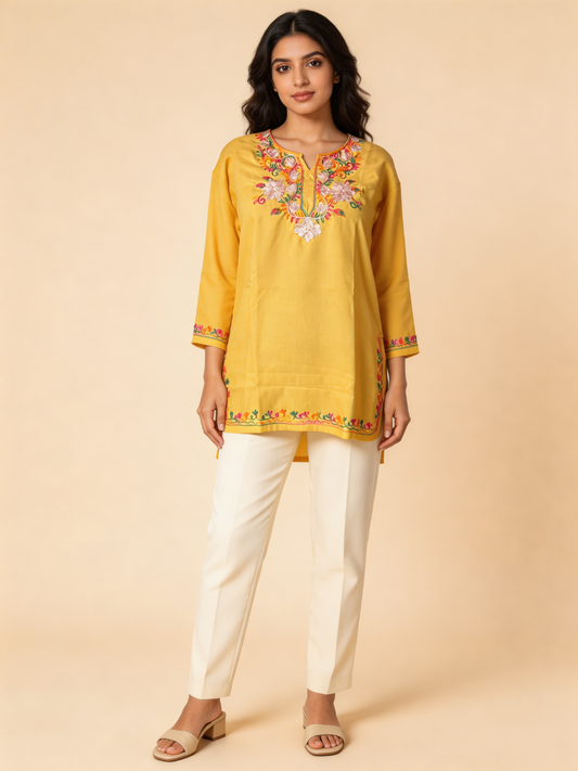 Noor : Aari embroidery summer kurti | Gold