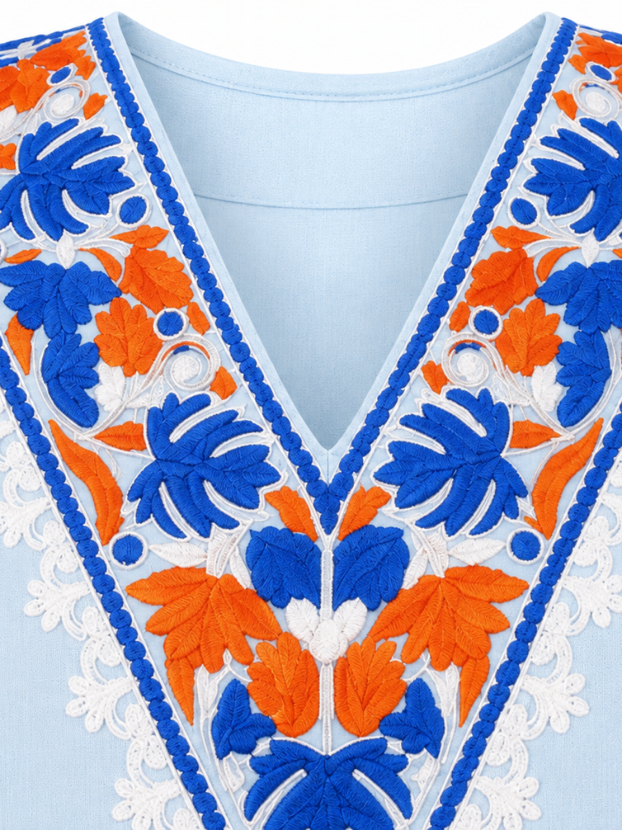 Noor : Kashmiri Aari embroidery summer Co-Ord Set | Aqua