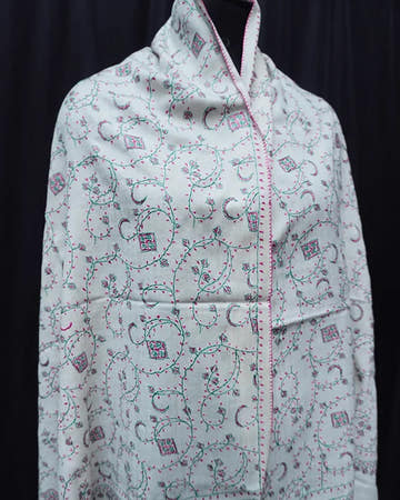 White Tusha Shawl with Sozni Embroidery