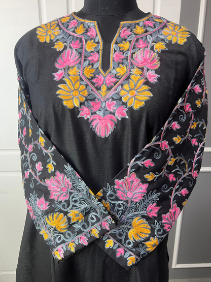 Noor : Kashmiri Aari embroidery summer Co-Ord Set | Ebony