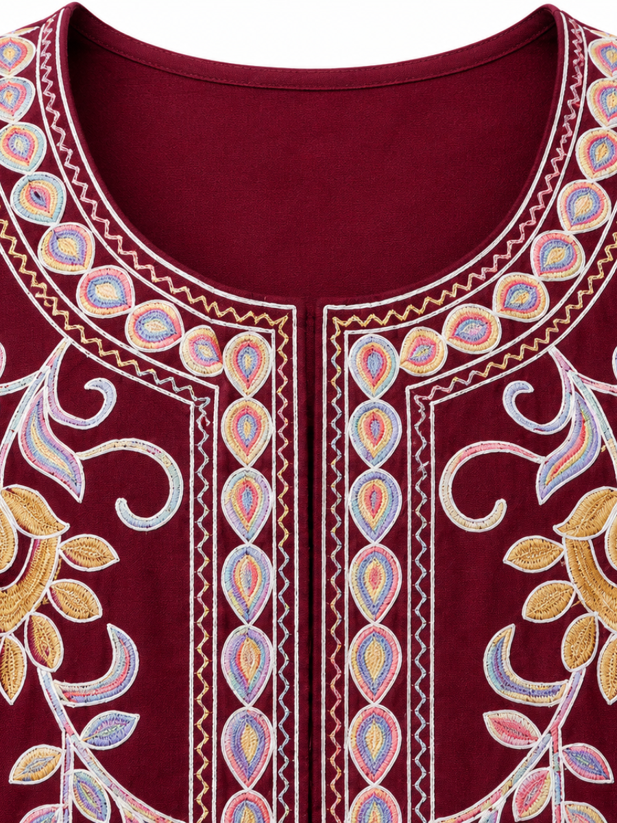 Noor : Aari embroidery summer kurti | Dark Red