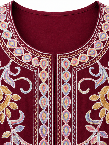 Noor : Aari embroidery summer kurti | Dark Red