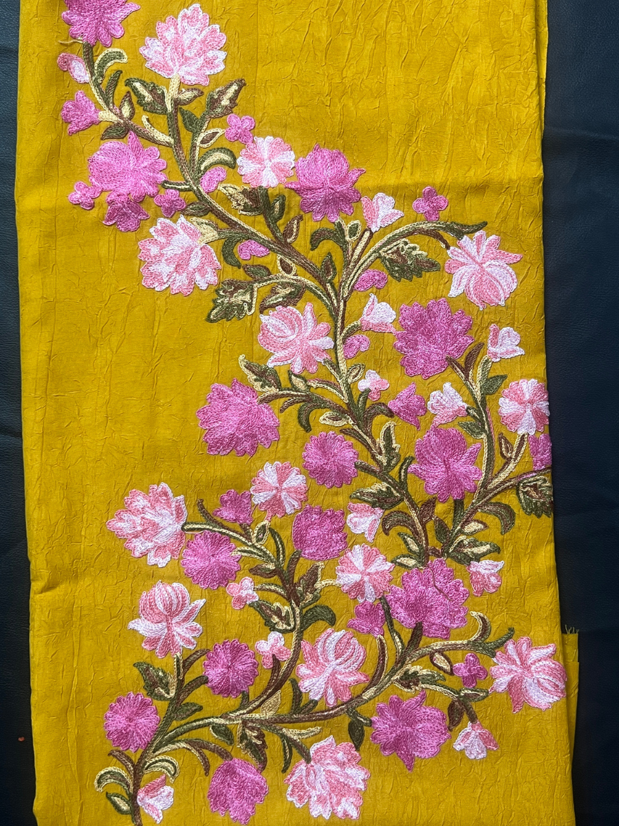Gul Kashmiri Aari 2 Piece Unstitched Suit  |  Mustard