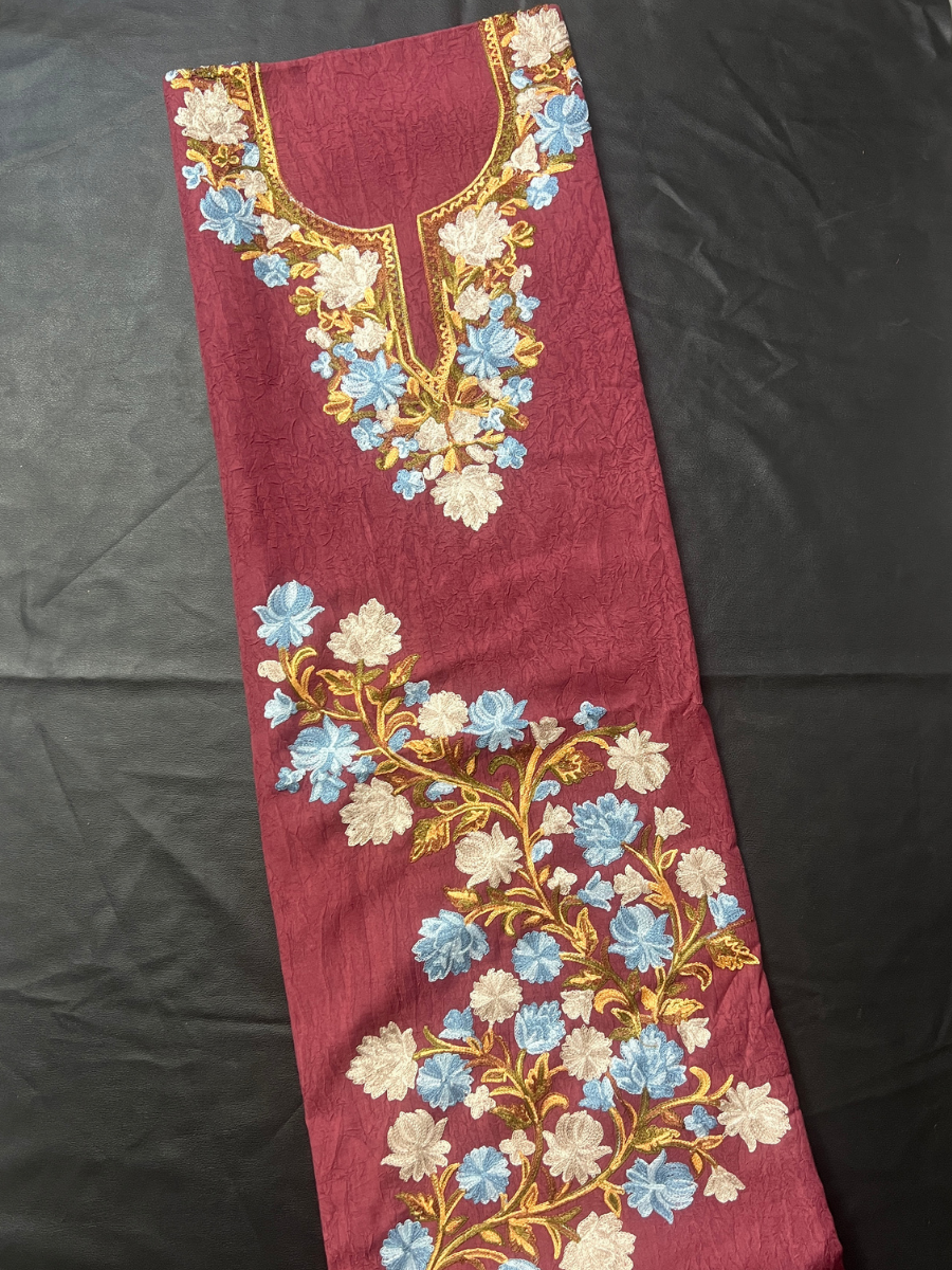 Gul Kashmiri Aari 2 Piece Unstitched Suit  | Dark Red