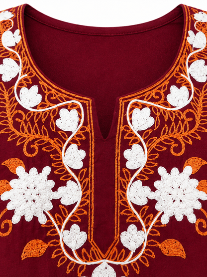 Noor : Aari embroidery summer kurti | Dark Red