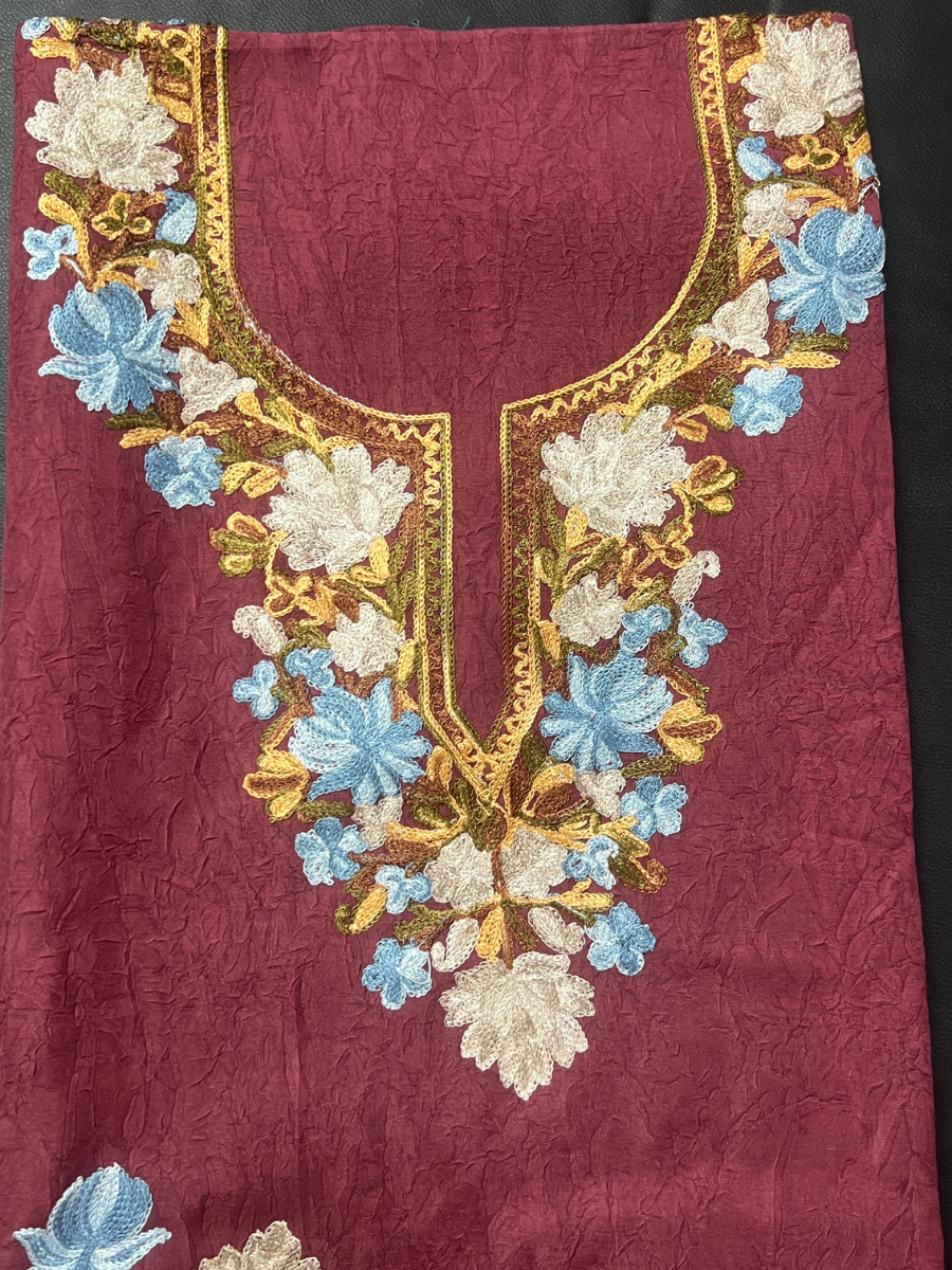 Gul Kashmiri Aari 2 Piece Unstitched Suit  | Dark Red