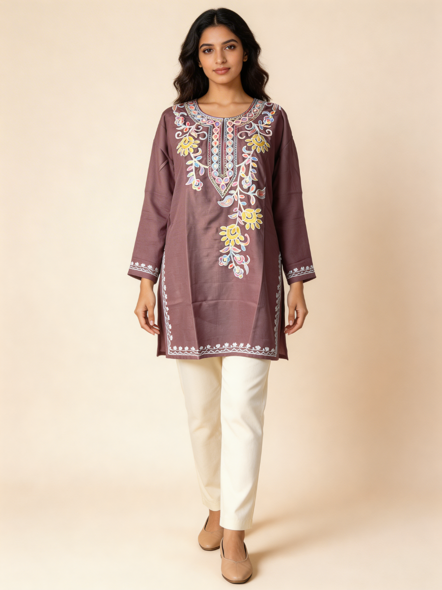 Noor : Aari embroidery summer kurti | Dark Purple