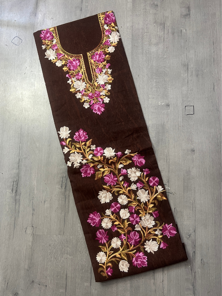 Gul Kashmiri Aari 2 Piece Unstitched Suit  | Grayish Brown