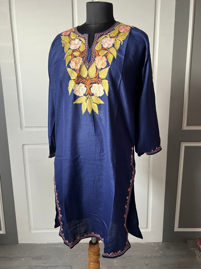 Kashmiri Manual Aari worked Cotton Co-Ord Set | Royal Indigo