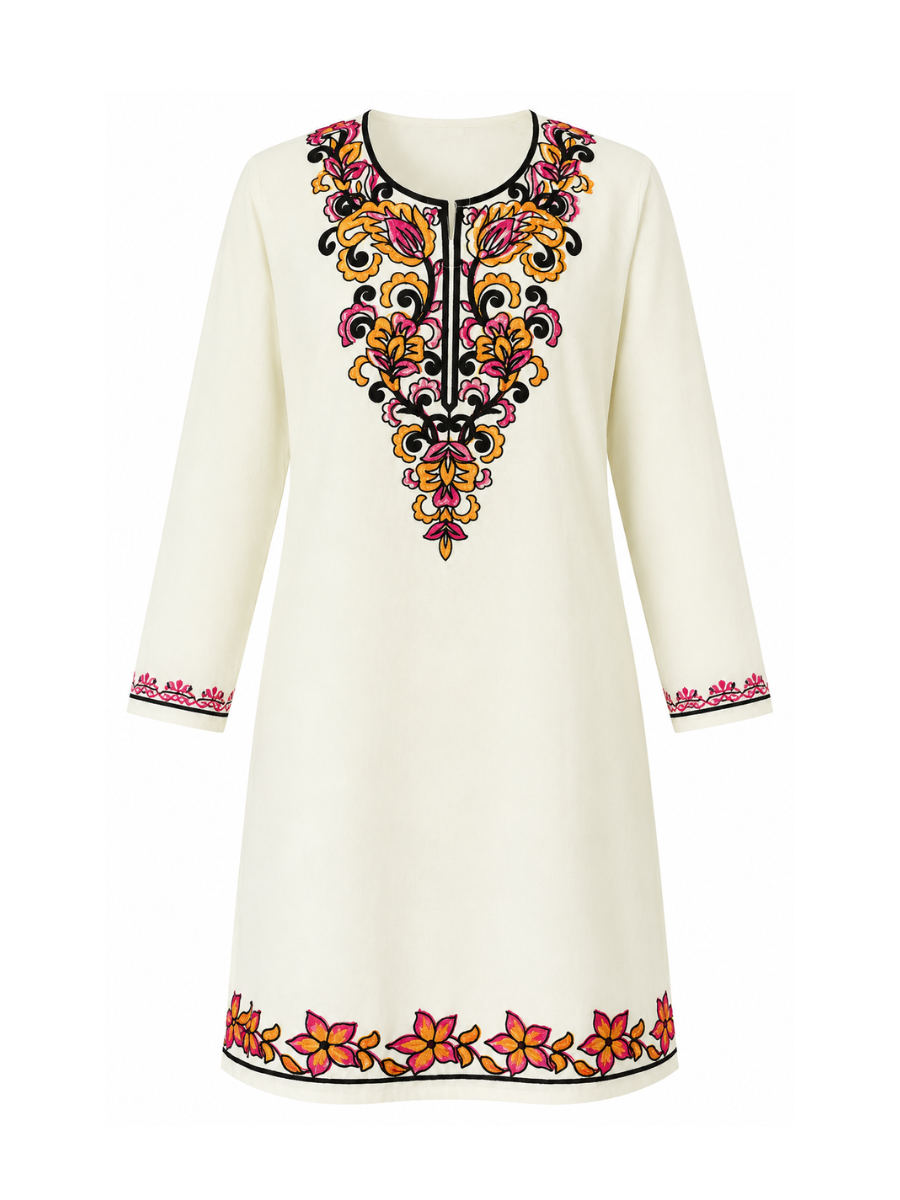 Noor : Aari embroidery summer kurti | Light Gray