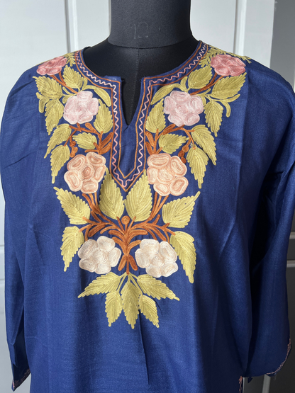 Kashmiri Manual Aari worked Cotton Co-Ord Set | Royal Indigo